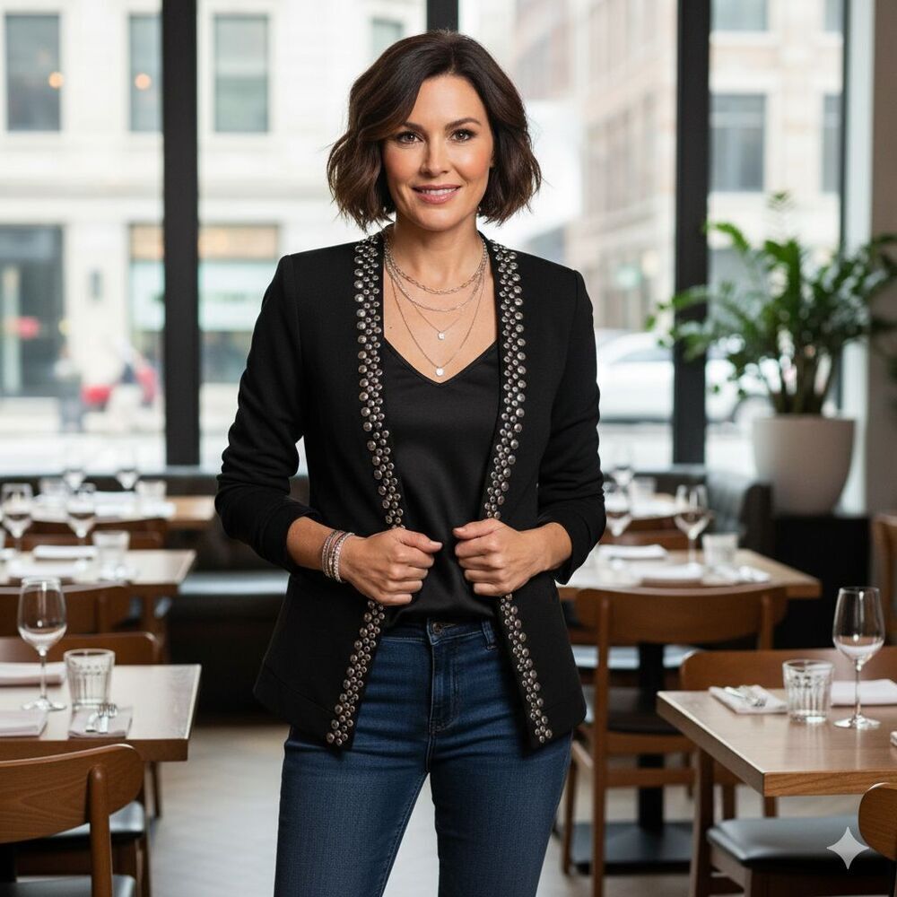 NWT Trina Turk Studded Blazer Jacket 8 Black Lapel Hook Eye Closure MSRP $398